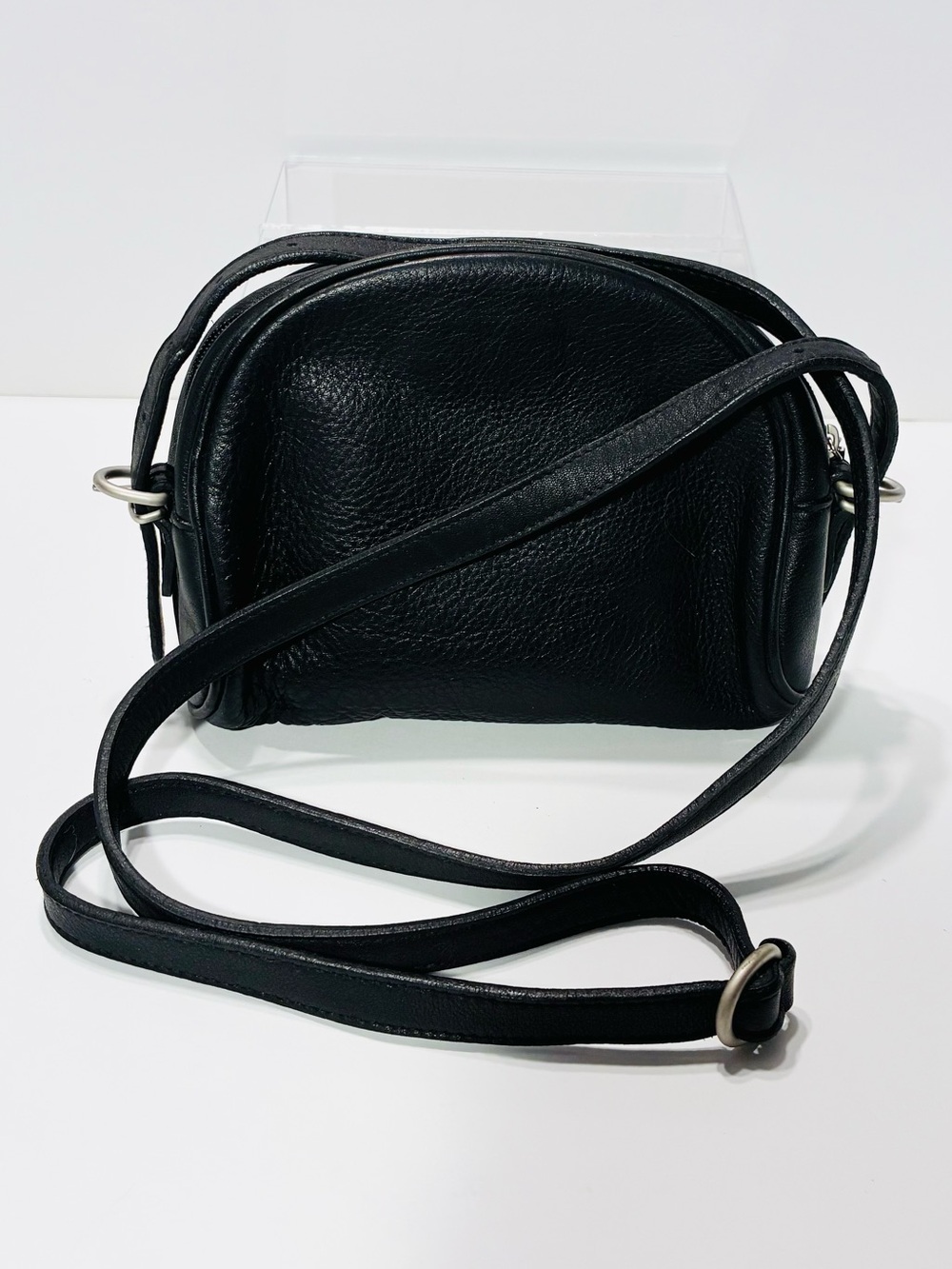 Vintage 90s Ann Taylor Black Leather Crossbody Dome Bag Made in Korea 8.5x6x3